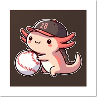 axolotl funny play baseball Posters and Art